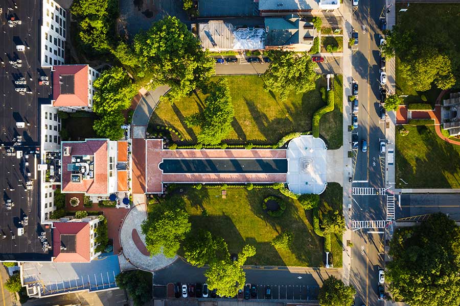 Morristown, NJ - Aerial View of Morristown, New Jersey and Municipal Building On a Sunny Summer Day